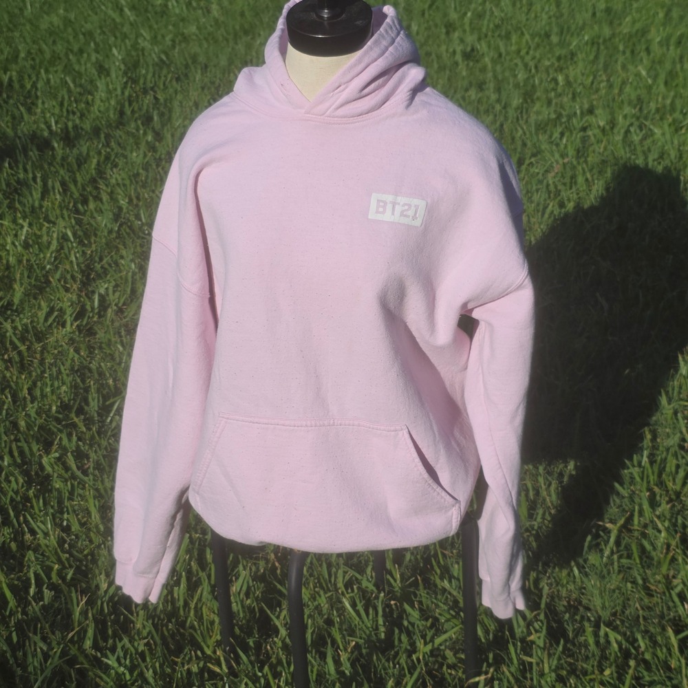 BT21 Line Friends Pink Graphic Hoodie BTS K-Pop Pullover Sweatshirt Mens Small